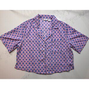 Sigrid Olsen Sleepwear Women Medium Pink Blue Button Pajama Top Only India